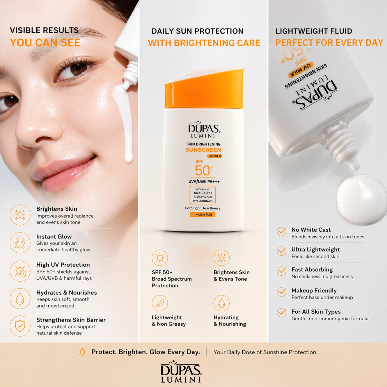 Sunscreen SPF 50 UV Milk – Invisible Fluid Korean UV Milk Tech for Brightening & Protection