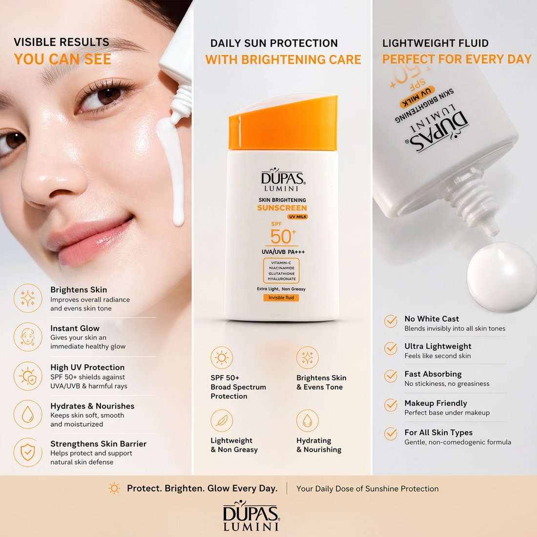 Sunscreen SPF 50 UV Milk – Invisible Fluid Korean UV Milk Tech for Brightening & Protection